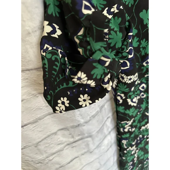 Veronica Beard 100% Silk Floral Ruched Mini Dress Green Navy Size 6 - Picture 4 of 9